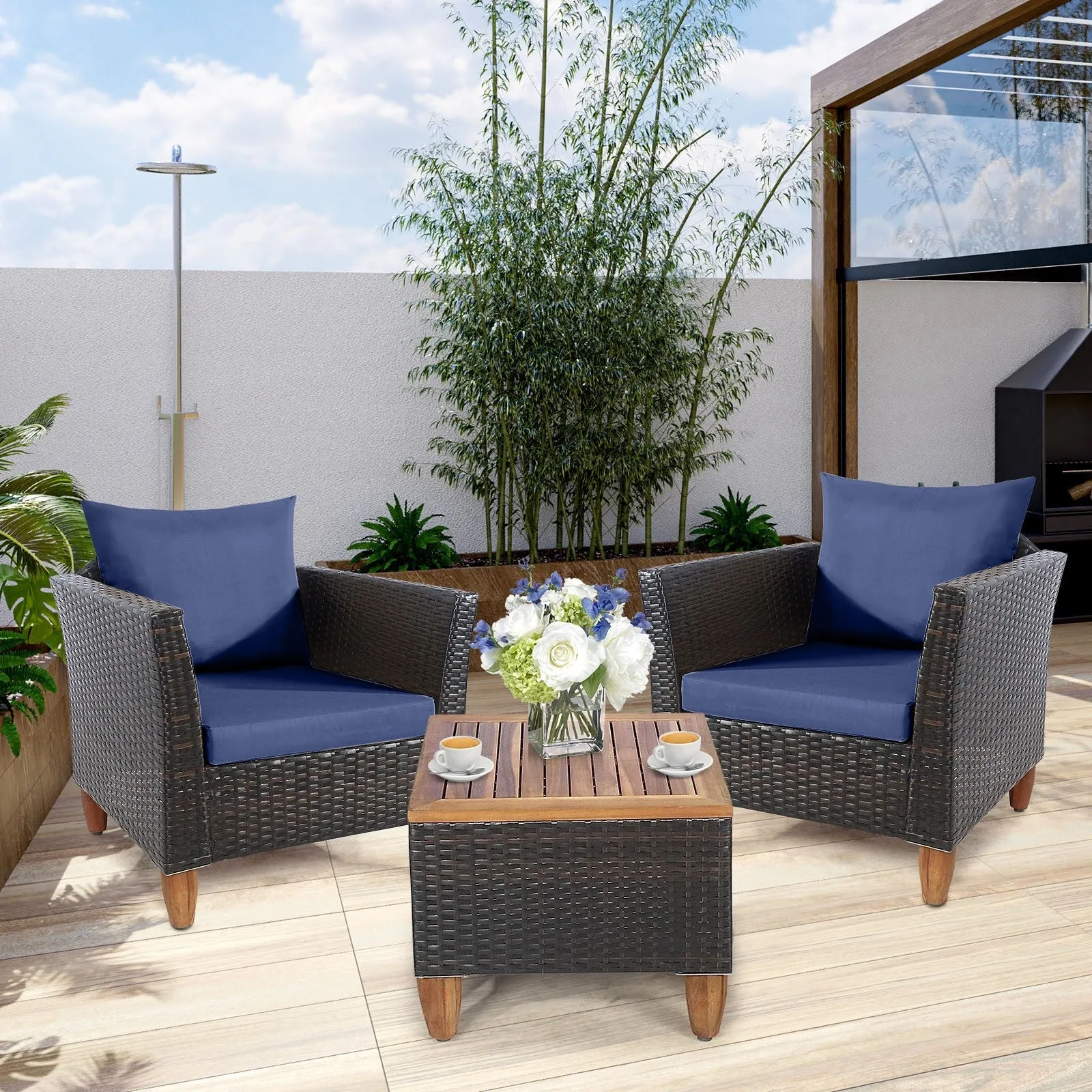 3pc Patio Rattan Furniture Set - Navy