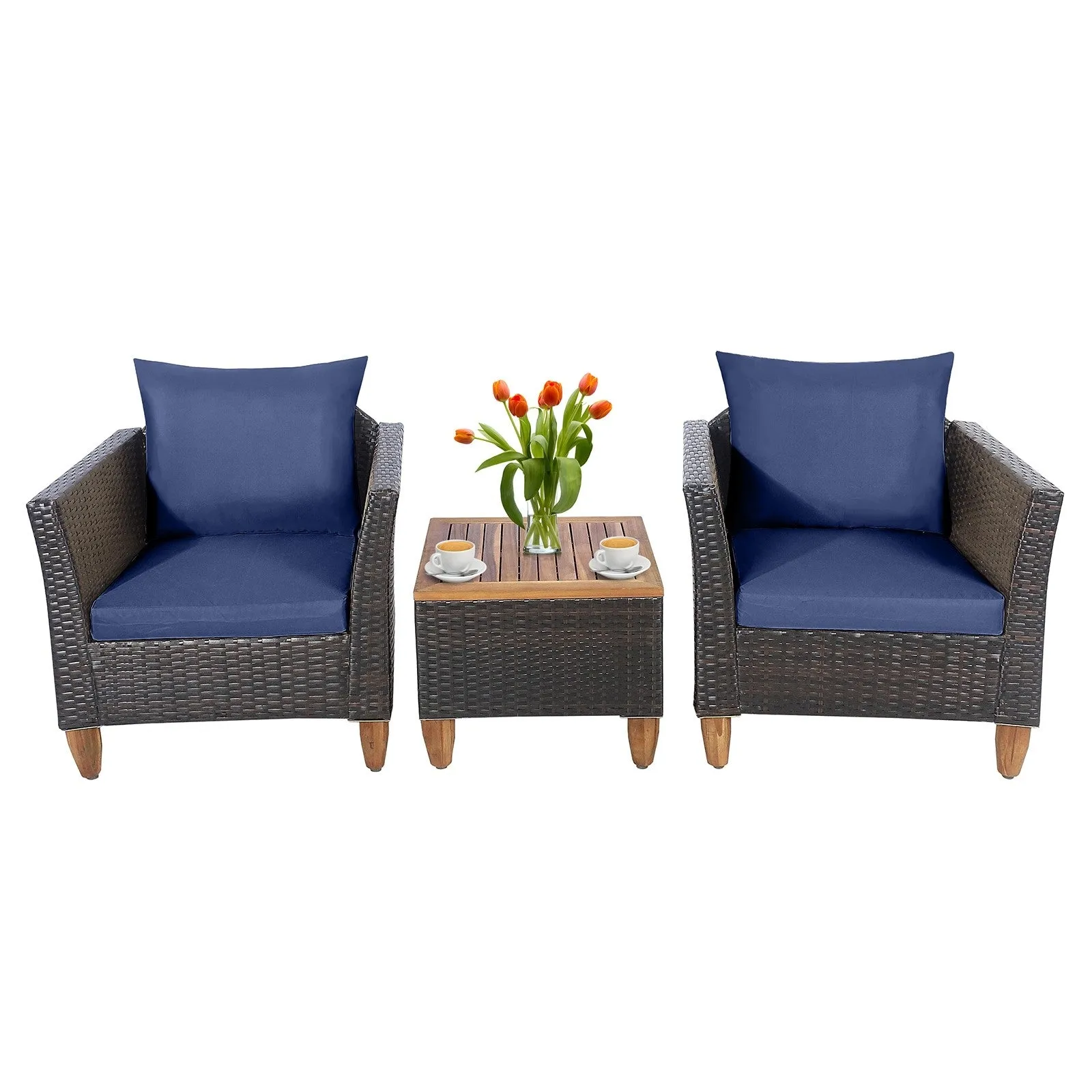 3pc Patio Rattan Furniture Set - Navy