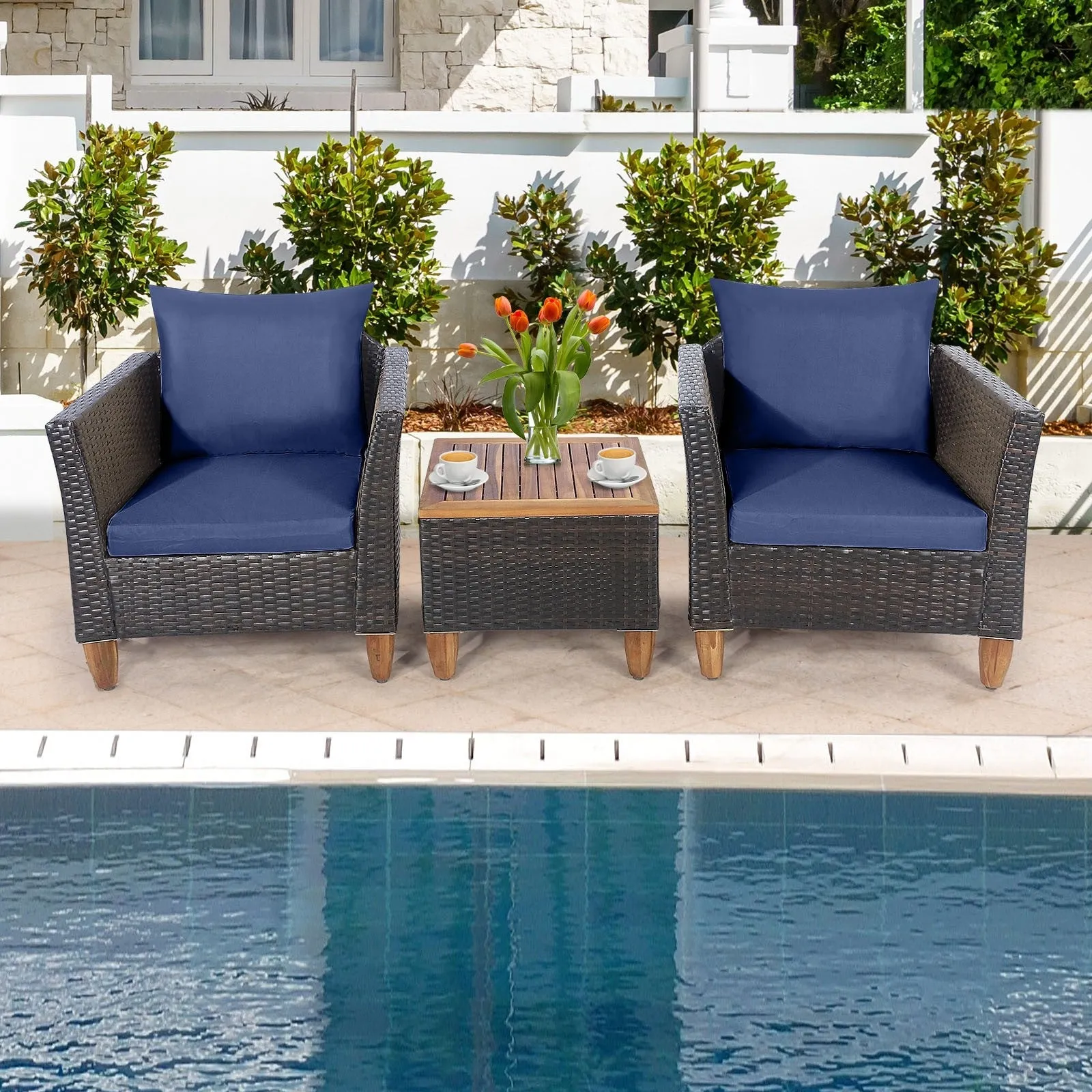 3pc Patio Rattan Furniture Set - Navy