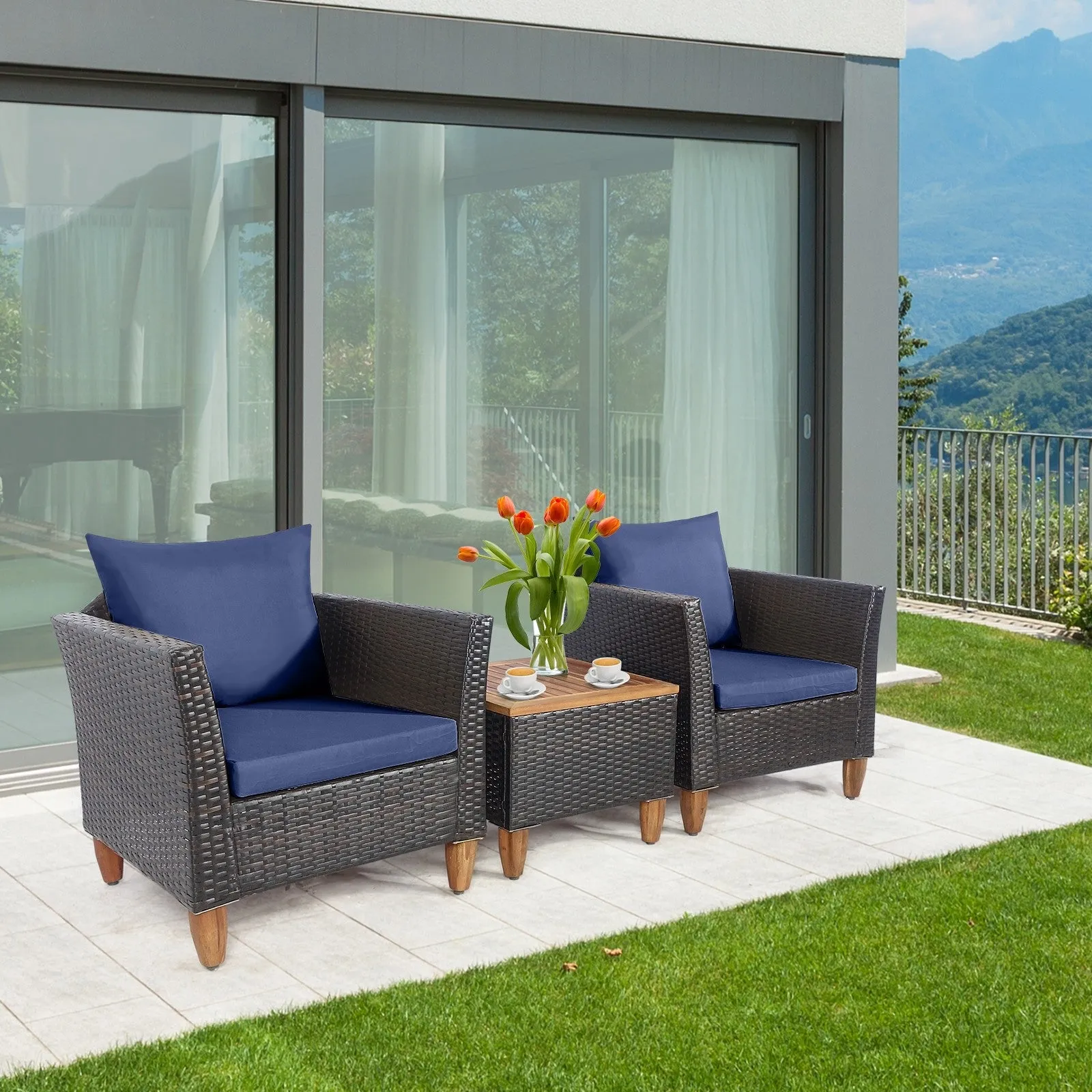 3pc Patio Rattan Furniture Set - Navy