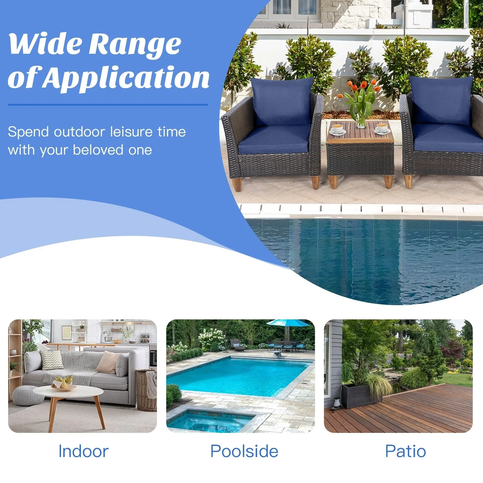 3pc Patio Rattan Furniture Set - Navy