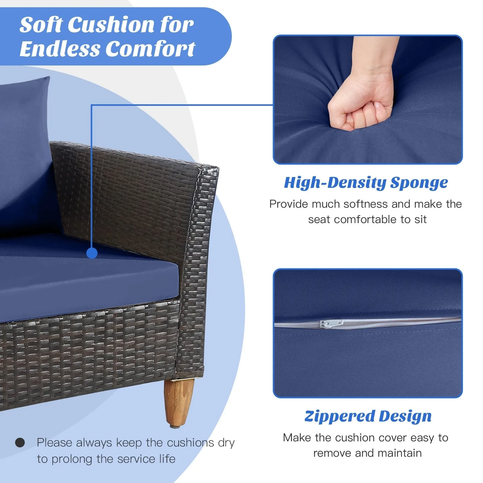 3pc Patio Rattan Furniture Set - Navy