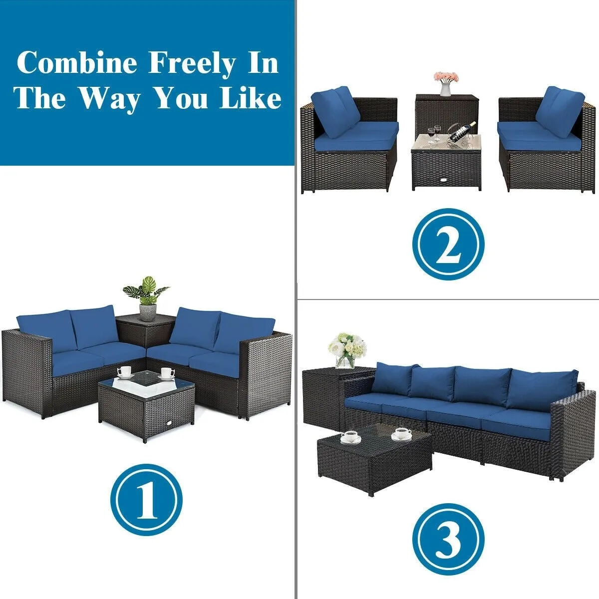 4pc Outdoor Patio Rattan Furniture Set - Navy
