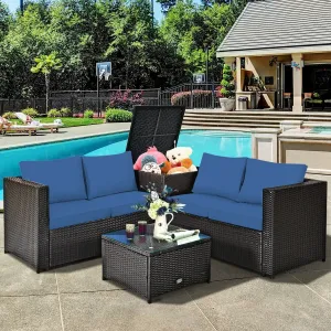 4pc Outdoor Patio Rattan Furniture Set - Navy