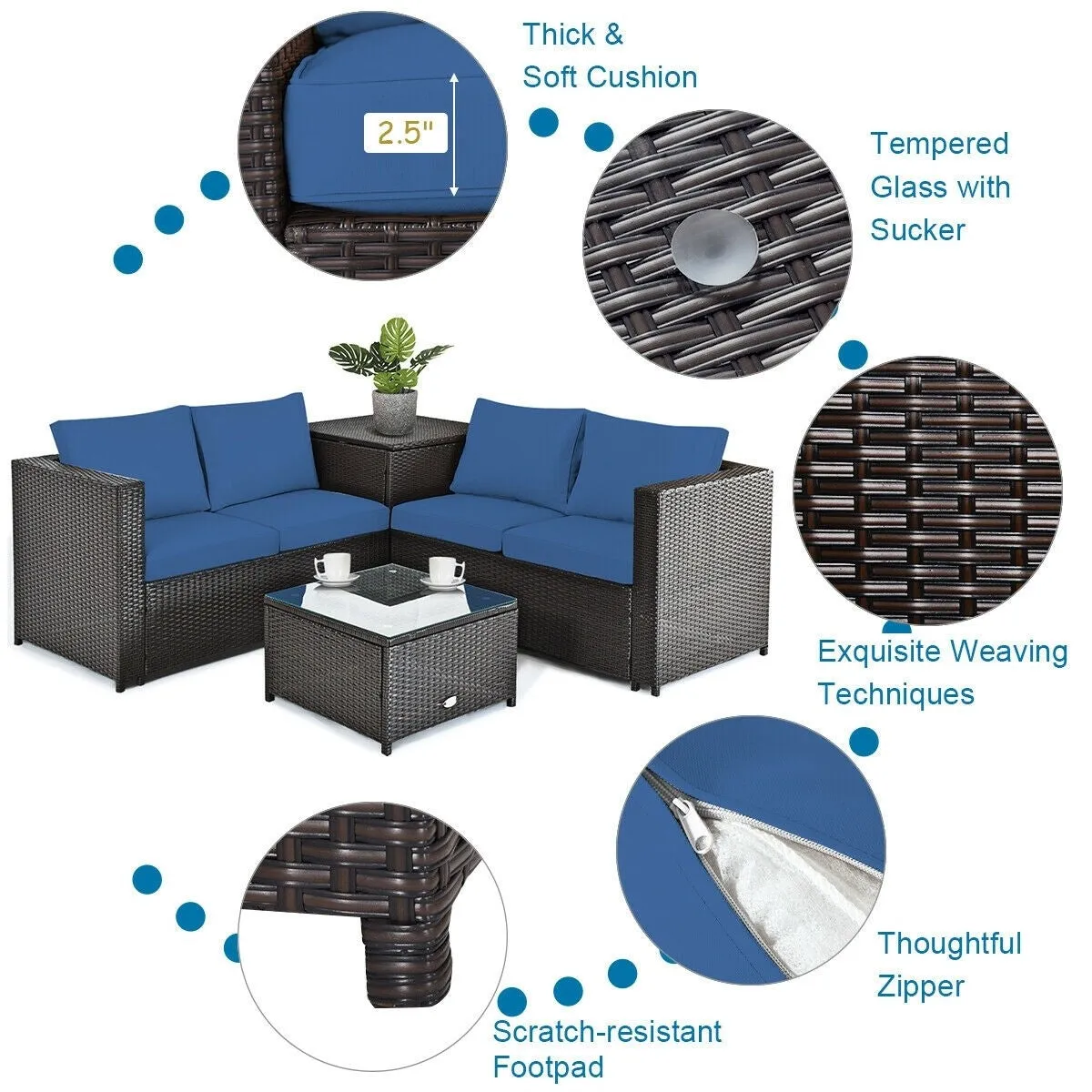 4pc Outdoor Patio Rattan Furniture Set - Navy