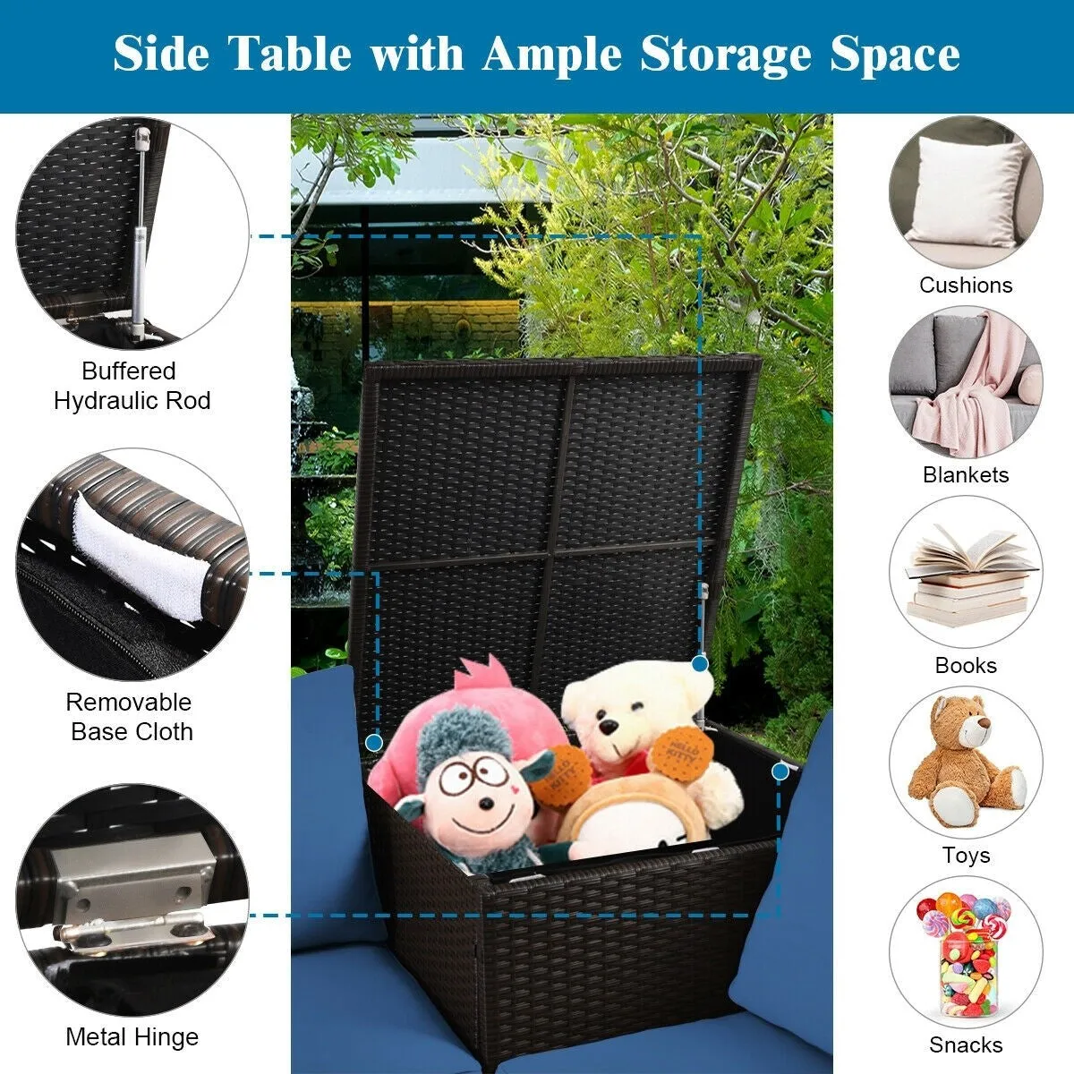 4pc Outdoor Patio Rattan Furniture Set - Navy