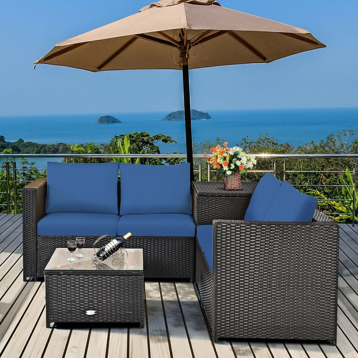 4pc Outdoor Patio Rattan Furniture Set - Navy