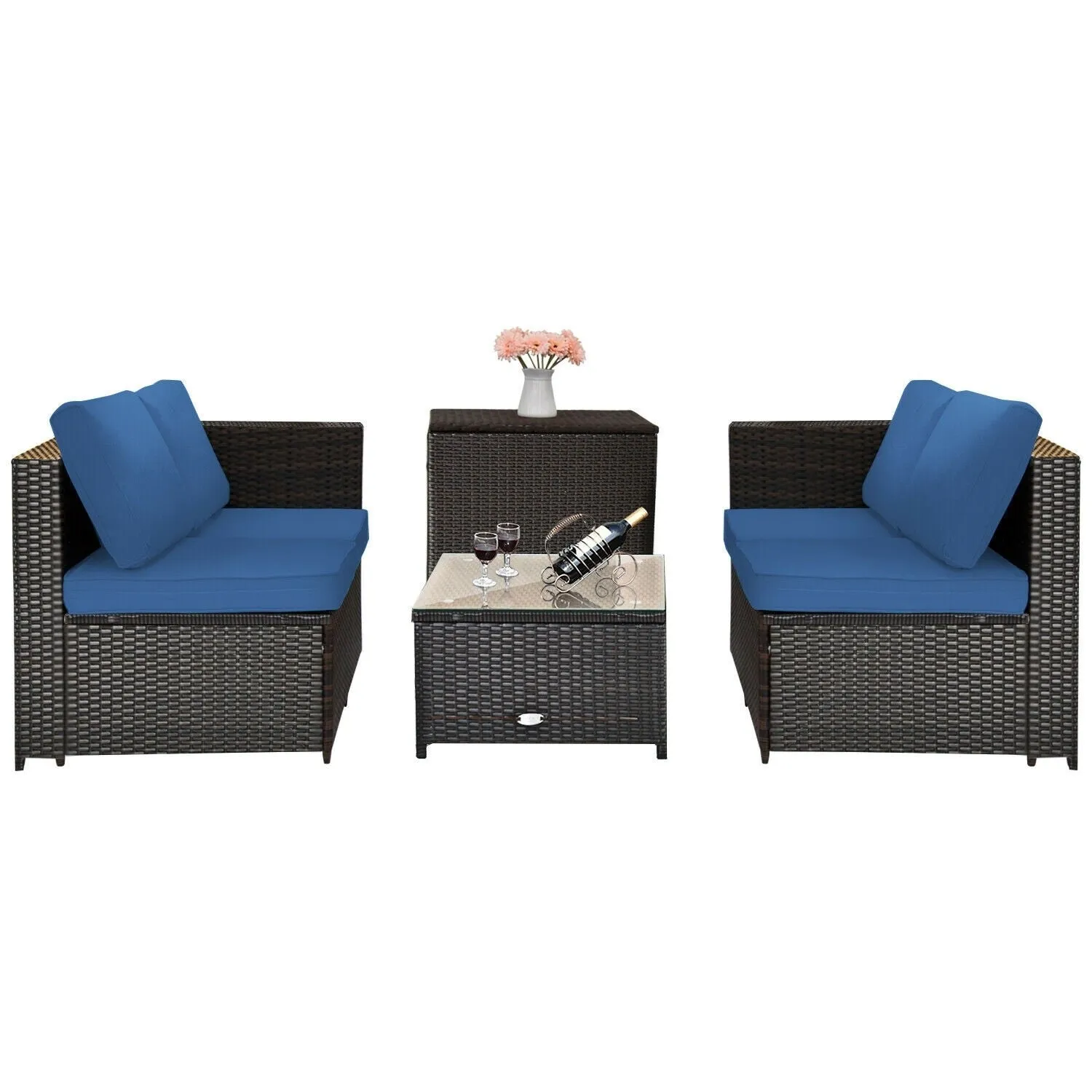 4pc Outdoor Patio Rattan Furniture Set - Navy