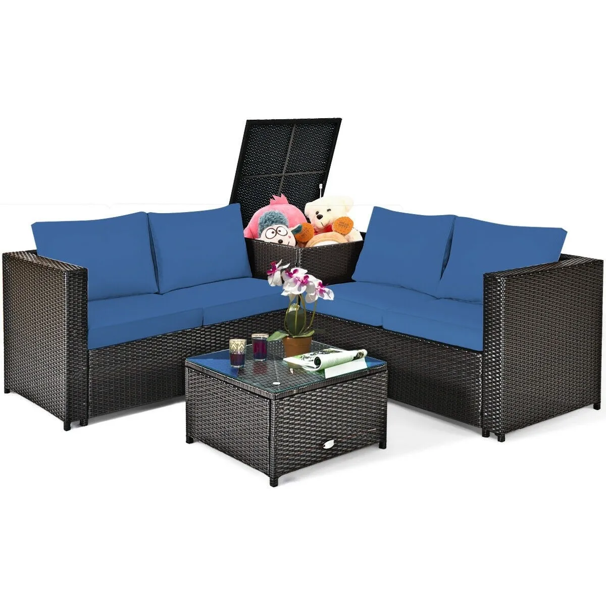4pc Outdoor Patio Rattan Furniture Set - Navy