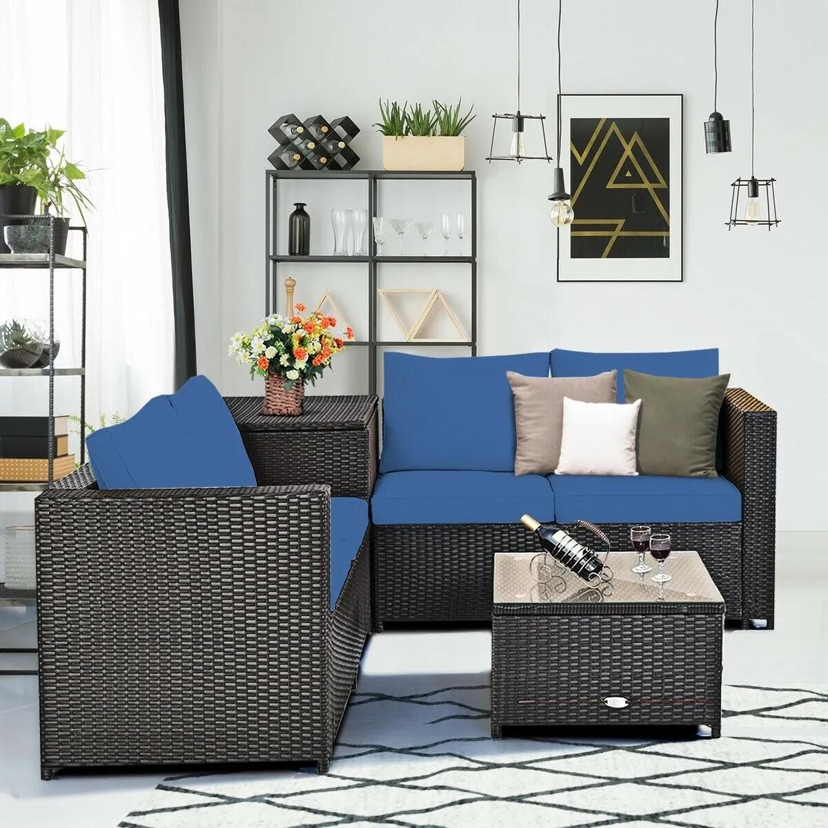 4pc Outdoor Patio Rattan Furniture Set - Navy