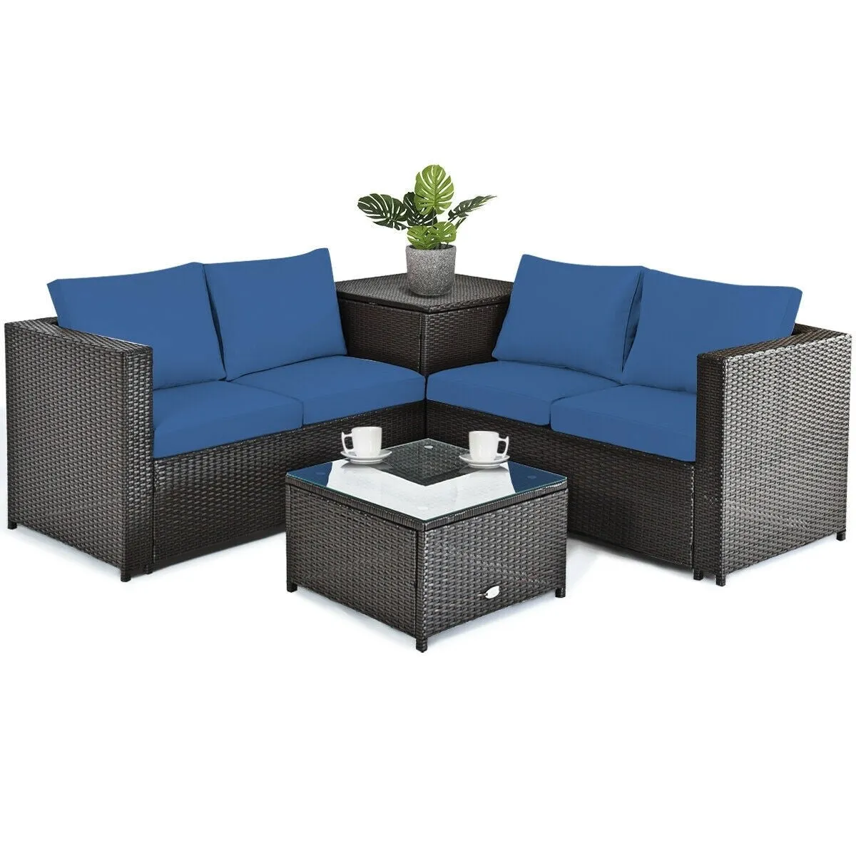 4pc Outdoor Patio Rattan Furniture Set - Navy