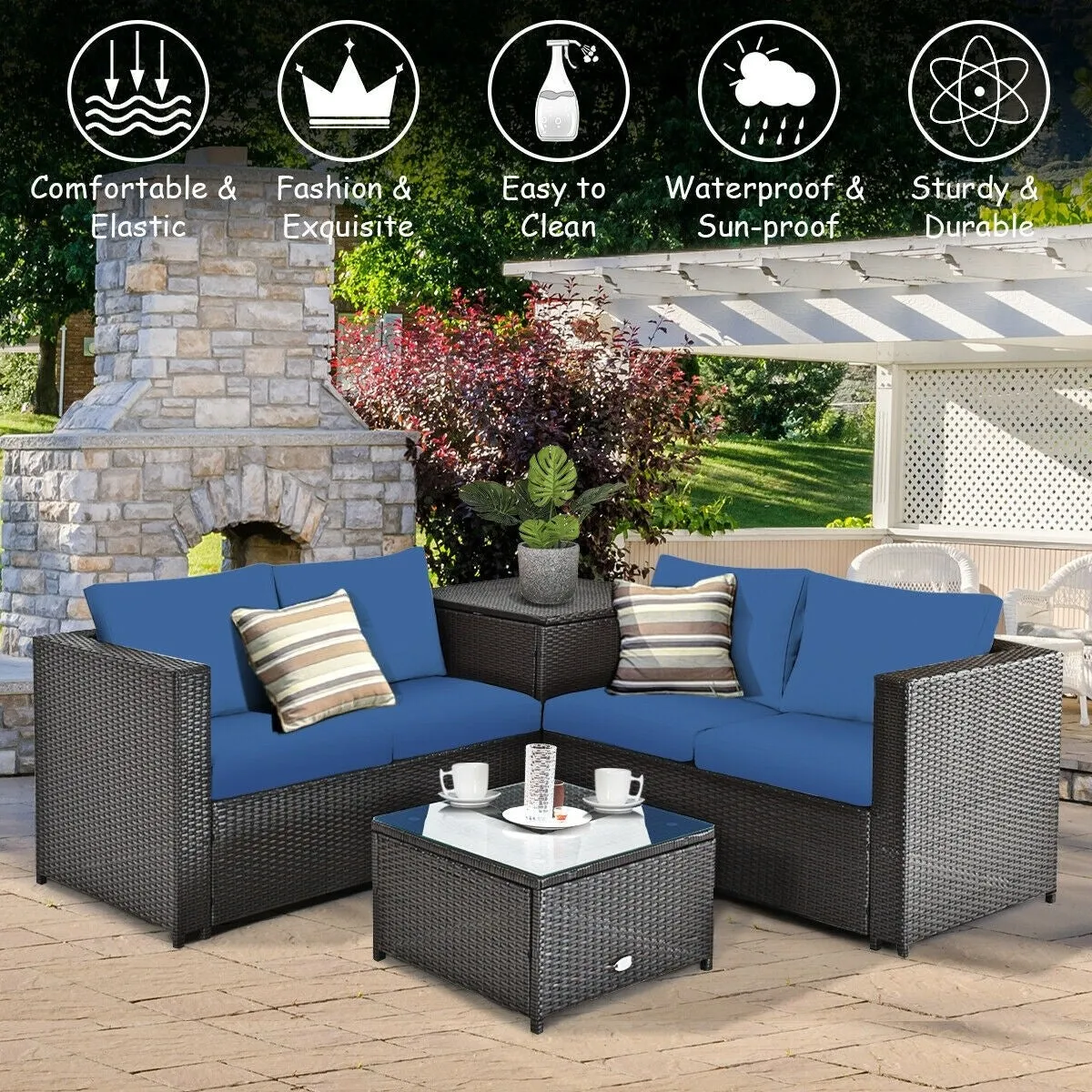 4pc Outdoor Patio Rattan Furniture Set - Navy