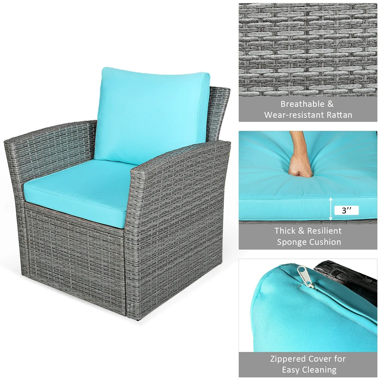 4pc Wicker Rattan Patio Furniture Set with Table - Turquoise