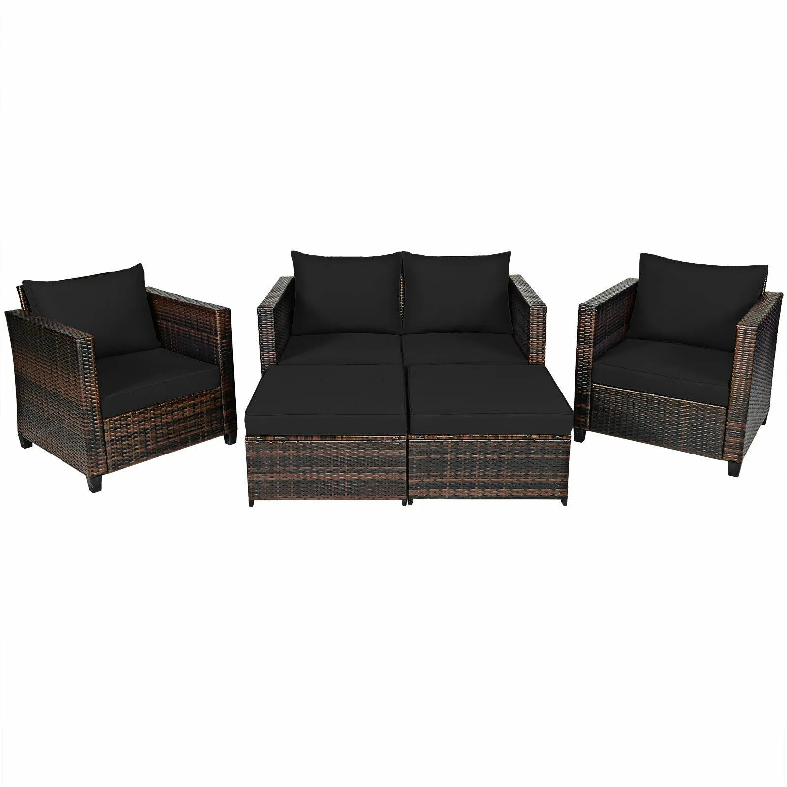 5pc Wicker Rattan Patio Cushioned Furniture Set - Black