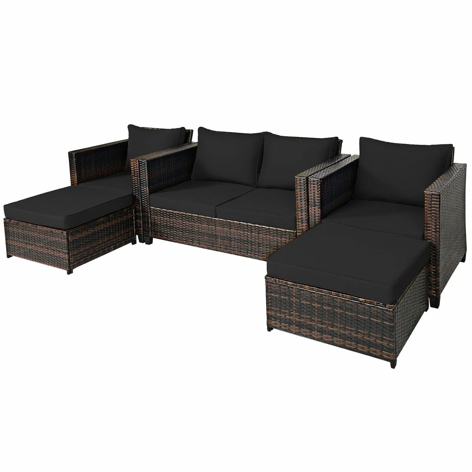 5pc Wicker Rattan Patio Cushioned Furniture Set - Black