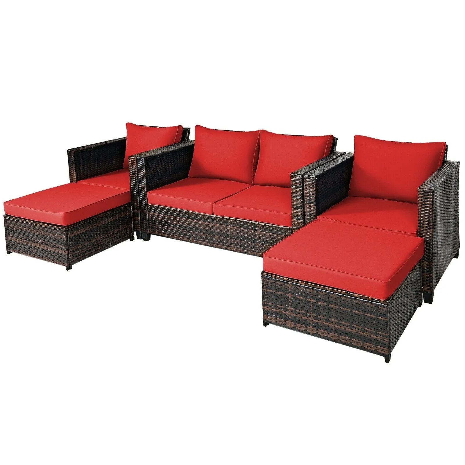 5pc Wicker Rattan Patio Cushioned Furniture Set - Red