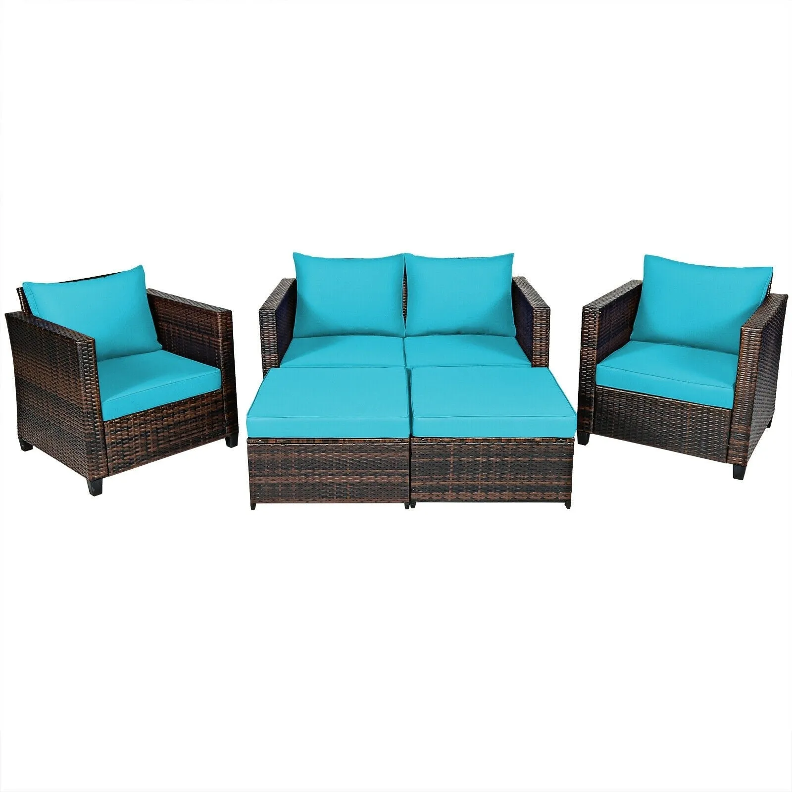 5pc Wicker Rattan Patio Cushioned Furniture Set - Turquoise