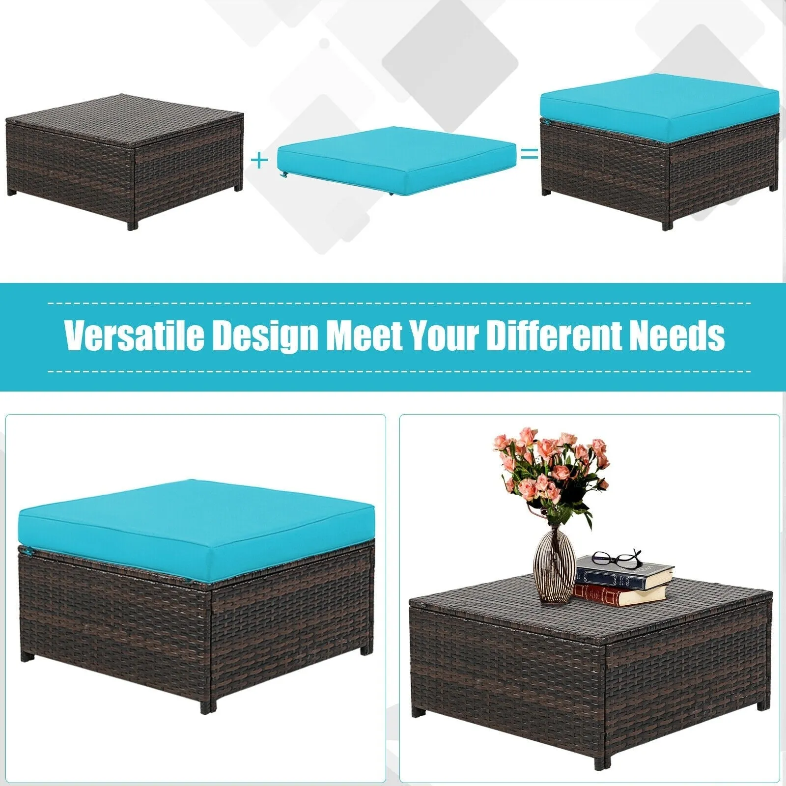 5pc Wicker Rattan Patio Cushioned Furniture Set - Turquoise