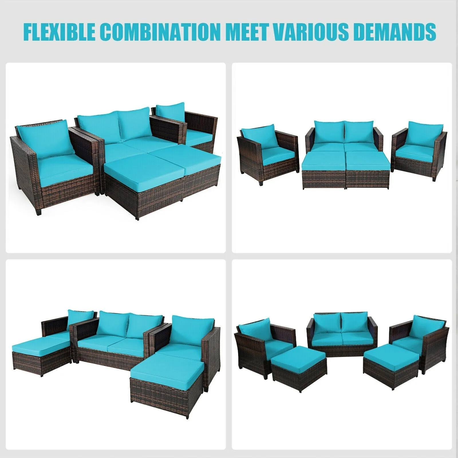 5pc Wicker Rattan Patio Cushioned Furniture Set - Turquoise