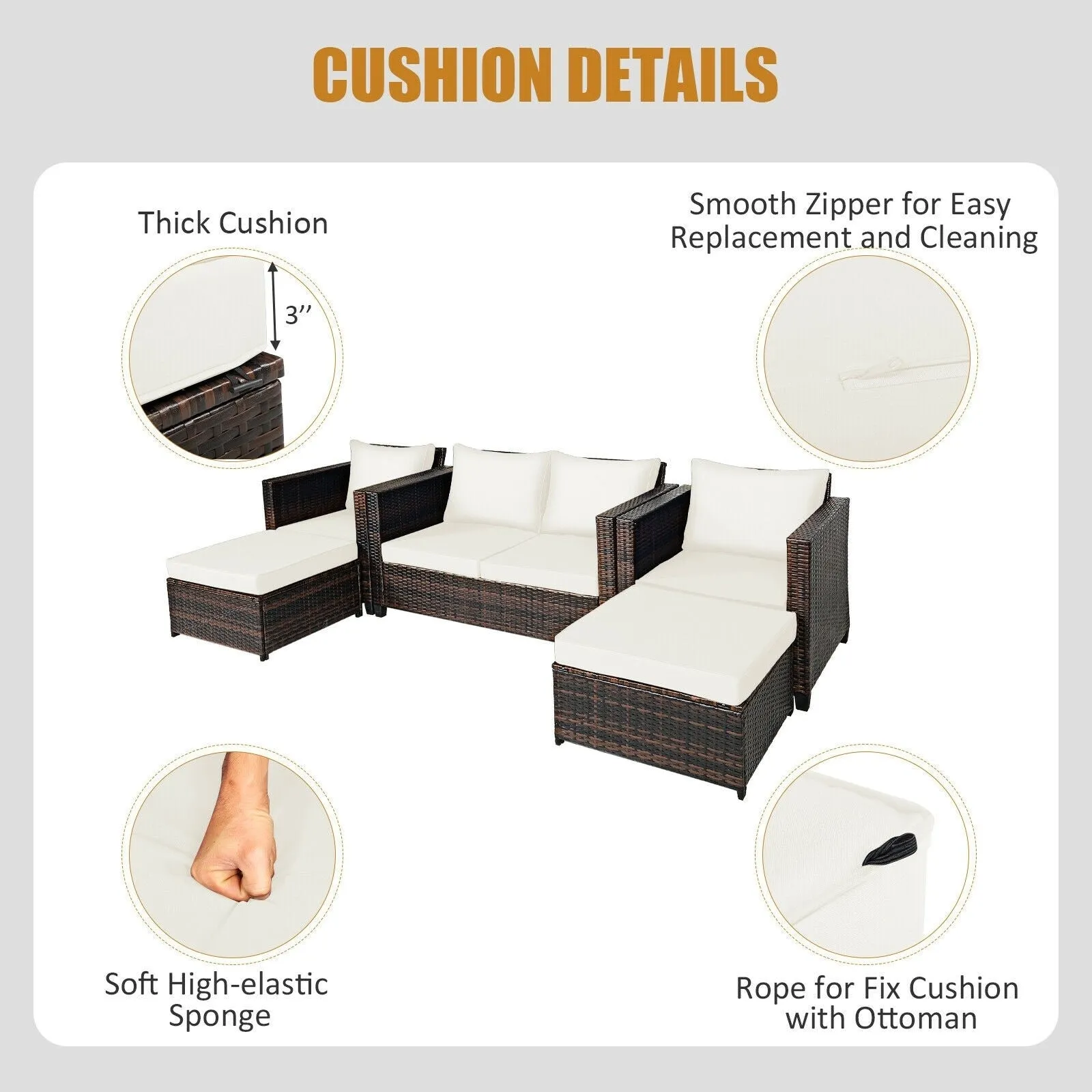5pc Wicker Rattan Patio Cushioned Furniture Set - White