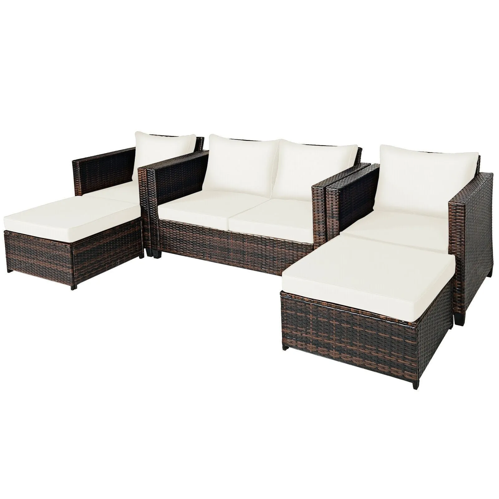 5pc Wicker Rattan Patio Cushioned Furniture Set - White