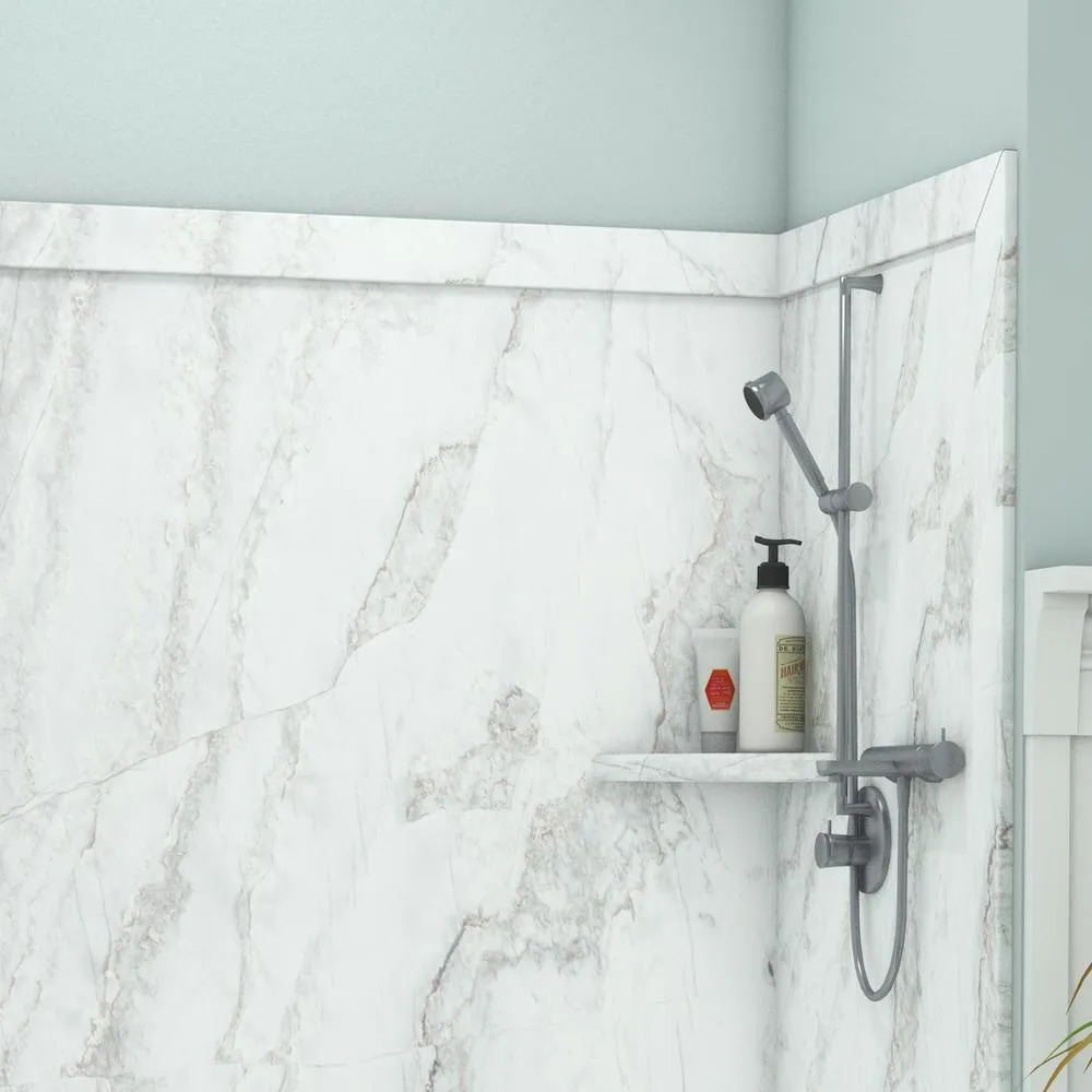 Adaptable 60 in. x 60 in. x 80 in. 9-Piece Easy Up Adhesive Alcove Shower Surround in Calypso
