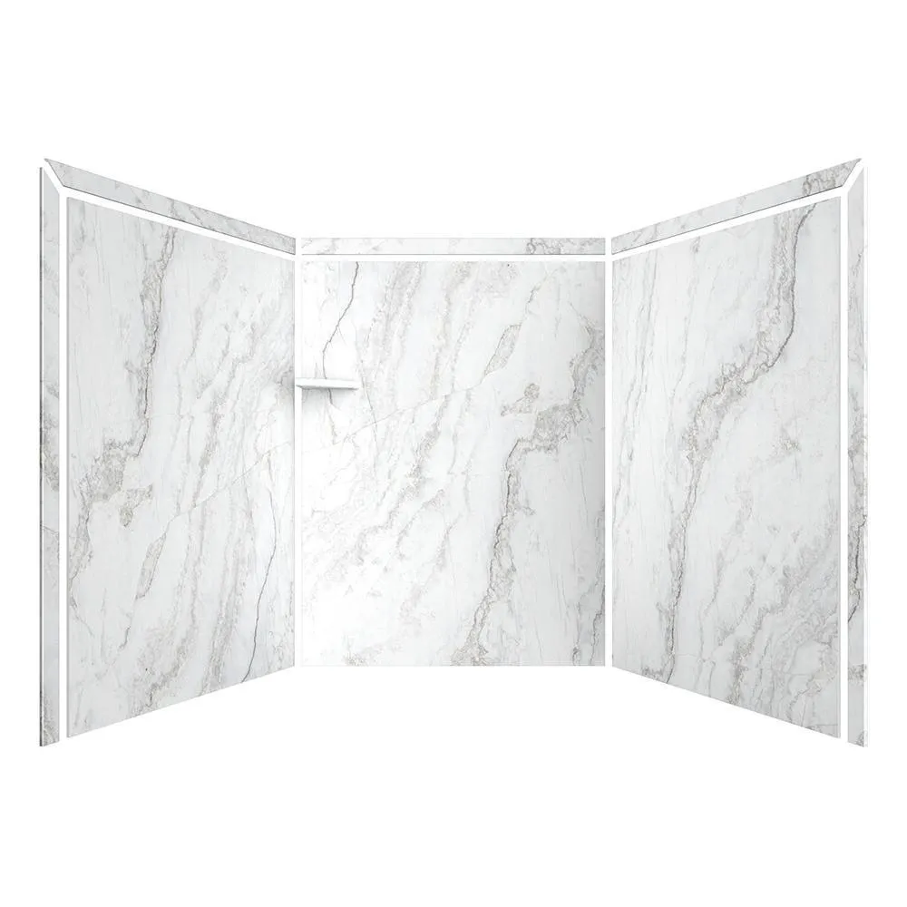 Adaptable 60 in. x 60 in. x 80 in. 9-Piece Easy Up Adhesive Alcove Shower Surround in Calypso