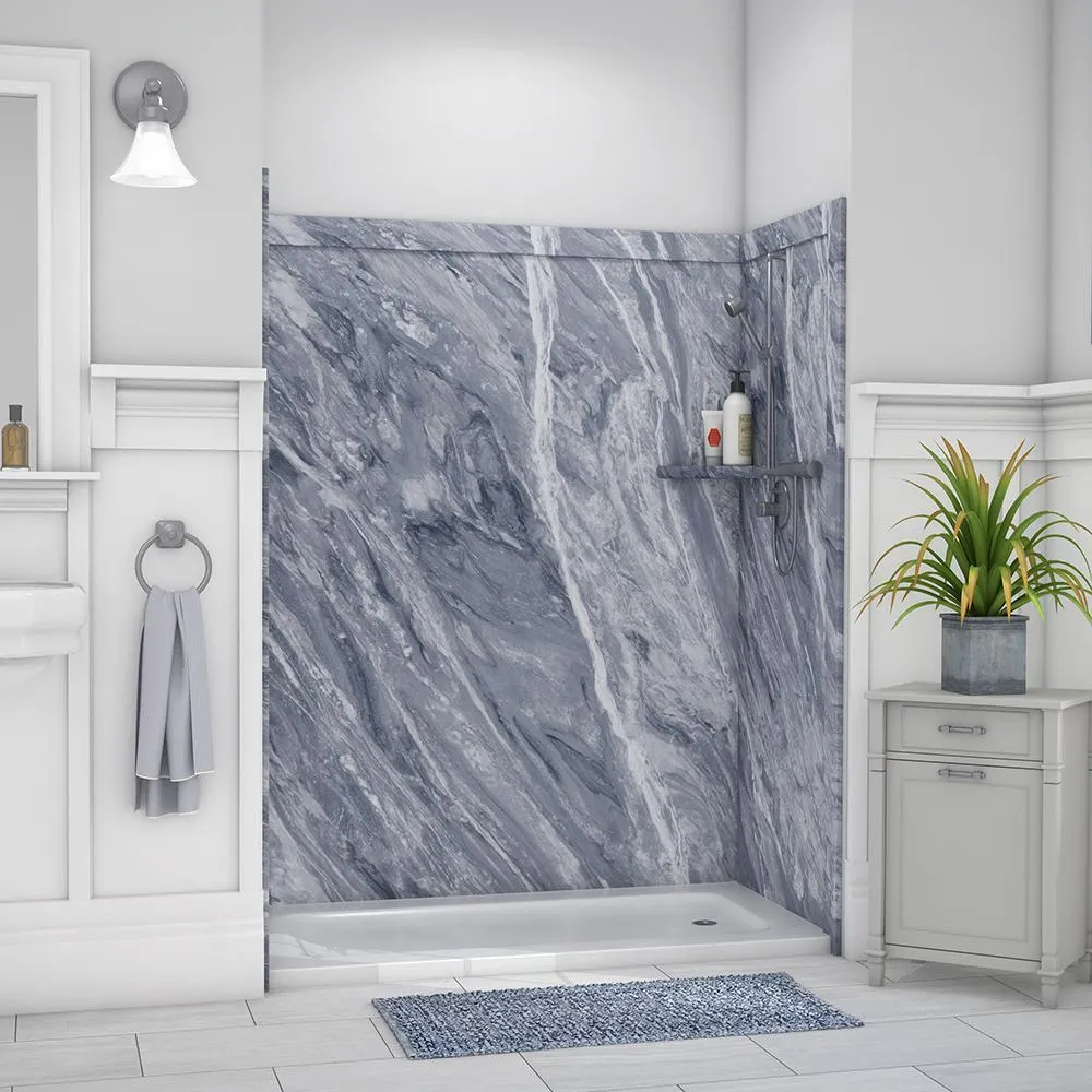 Adaptable 60 in. x 60 in. x 80 in. 9-Piece Easy Up Adhesive Alcove Shower Surround in Calypso