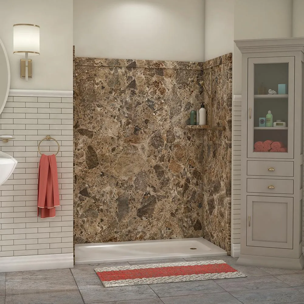 Adaptable 60 in. x 60 in. x 80 in. 9-Piece Easy Up Adhesive Alcove Shower Surround in Calypso