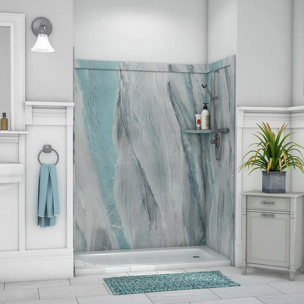 Adaptable 60 in. x 60 in. x 80 in. 9-Piece Easy Up Adhesive Alcove Shower Surround in Calypso