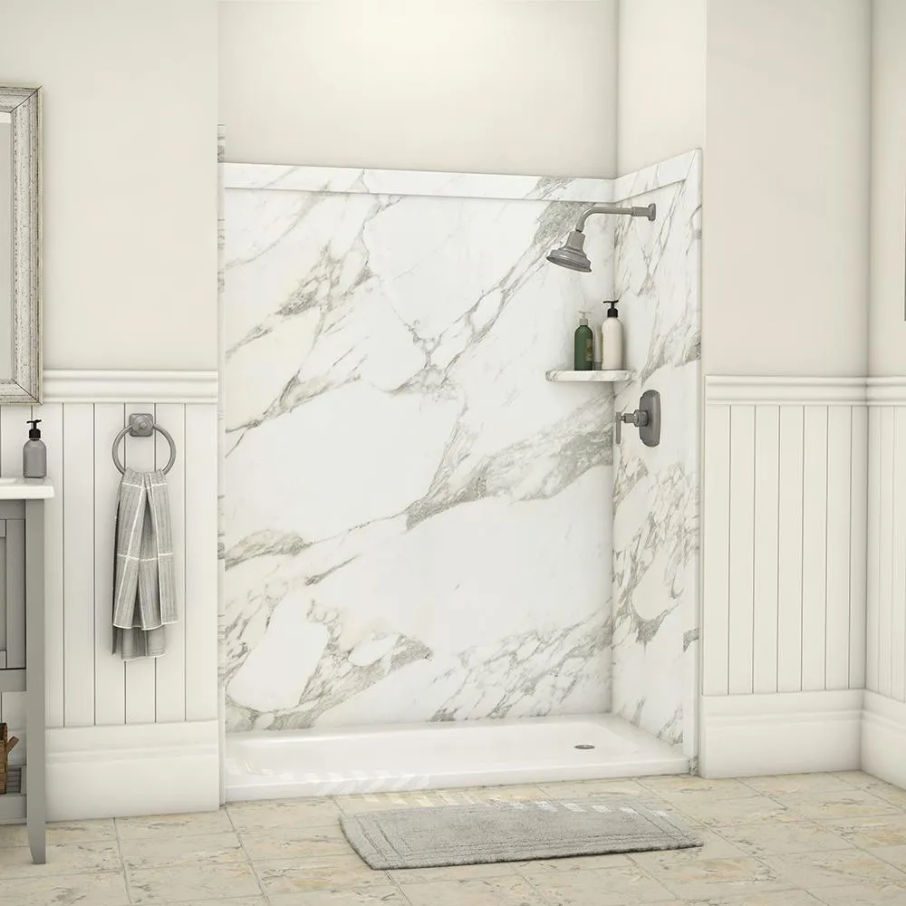 Adaptable 60 in. x 60 in. x 80 in. 9-Piece Easy Up Adhesive Alcove Shower Surround in Calypso