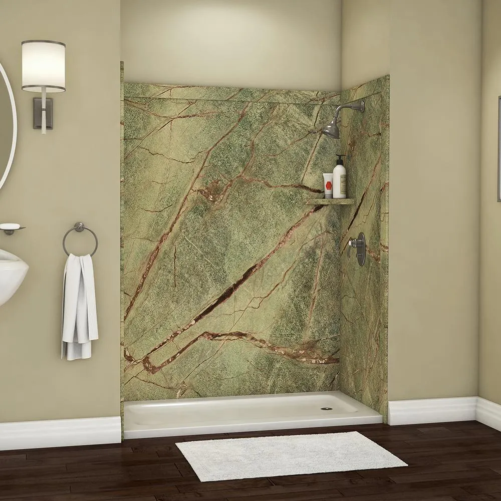 Adaptable 60 in. x 60 in. x 80 in. 9-Piece Easy Up Adhesive Alcove Shower Surround in Calypso