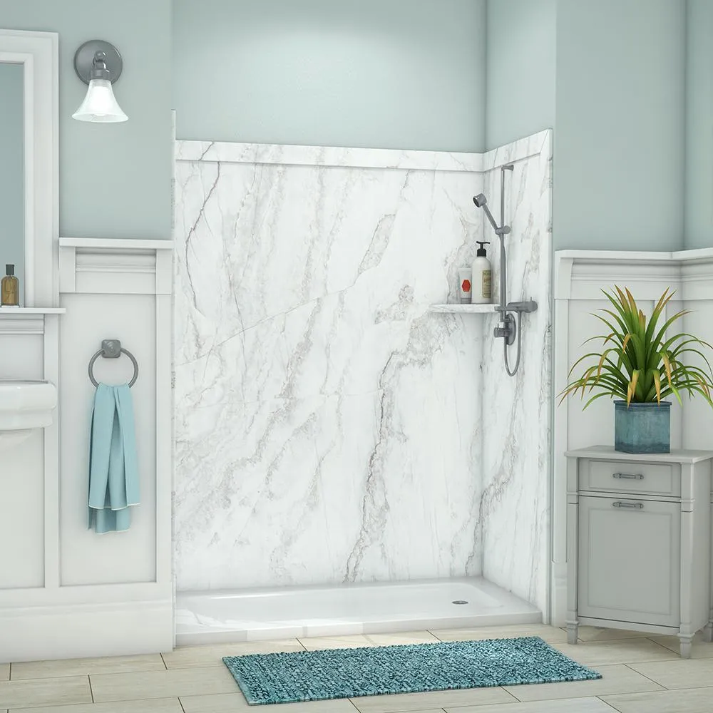 Adaptable 60 in. x 60 in. x 80 in. 9-Piece Easy Up Adhesive Alcove Shower Surround in Calypso