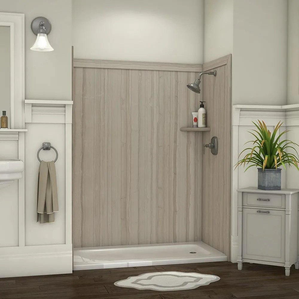 Adaptable 60 in. x 60 in. x 80 in. 9-Piece Easy Up Adhesive Alcove Shower Surround in Calypso