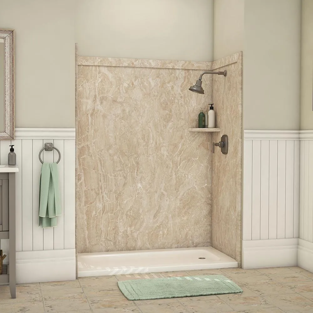 Adaptable 60 in. x 60 in. x 80 in. 9-Piece Easy Up Adhesive Alcove Shower Surround in Calypso