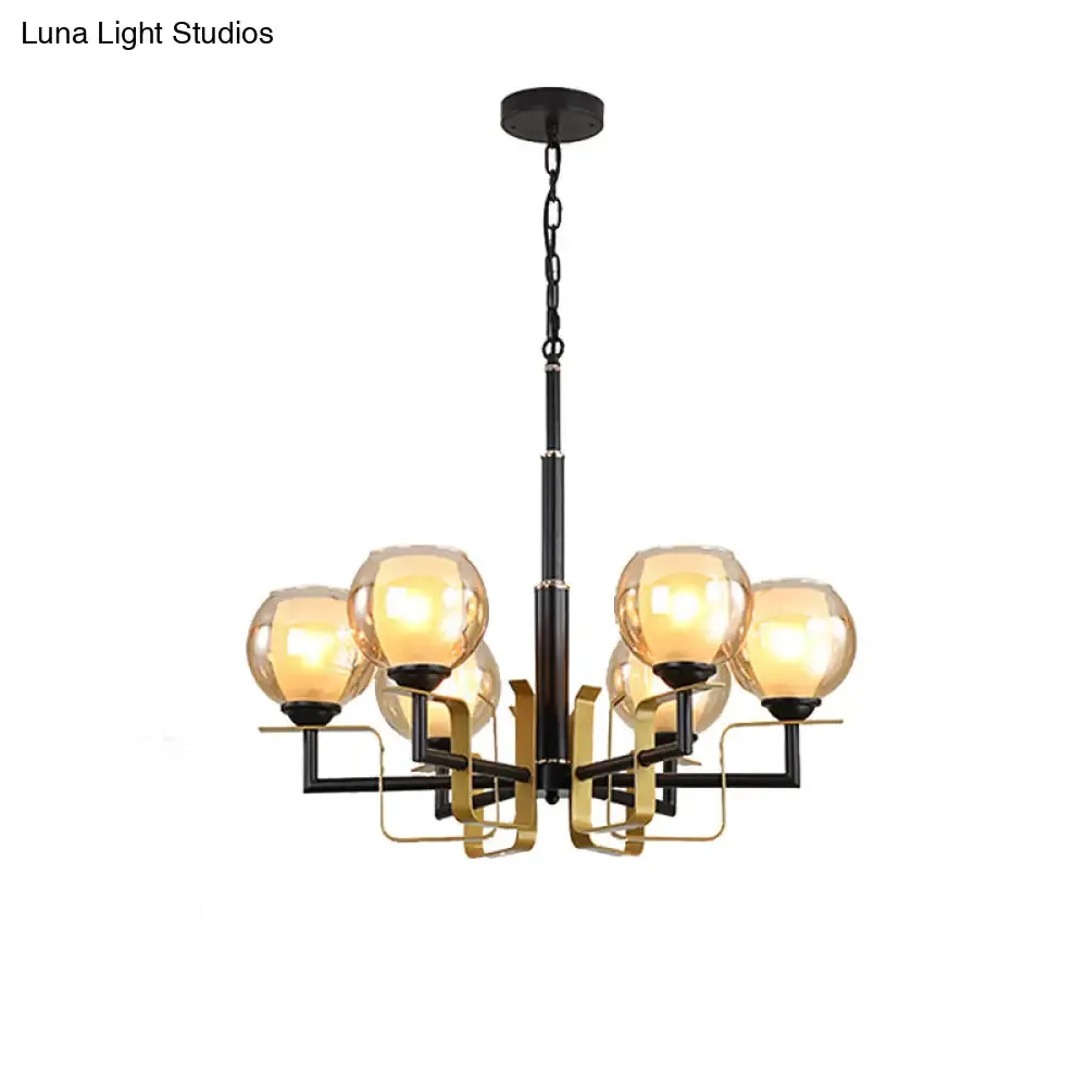 Amber Glass Pendant Chandelier - Traditional Black Bubble - Multiple Lighting Positions - Bedroom Ceiling Fixture