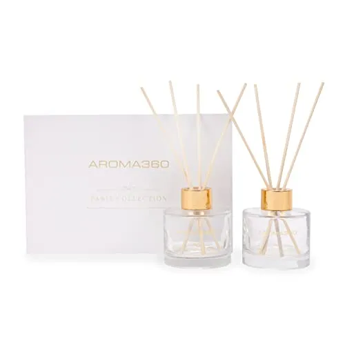 Aroma360 - Dream On - Paris Collection Reed Diffuser Duo - Luxury Aromatherapy Diffuser - Hints of Bright White Tea, Sweet Vanilla, & Cedar - Essential Oil Diffusers - Shelf Decor - Home & Office