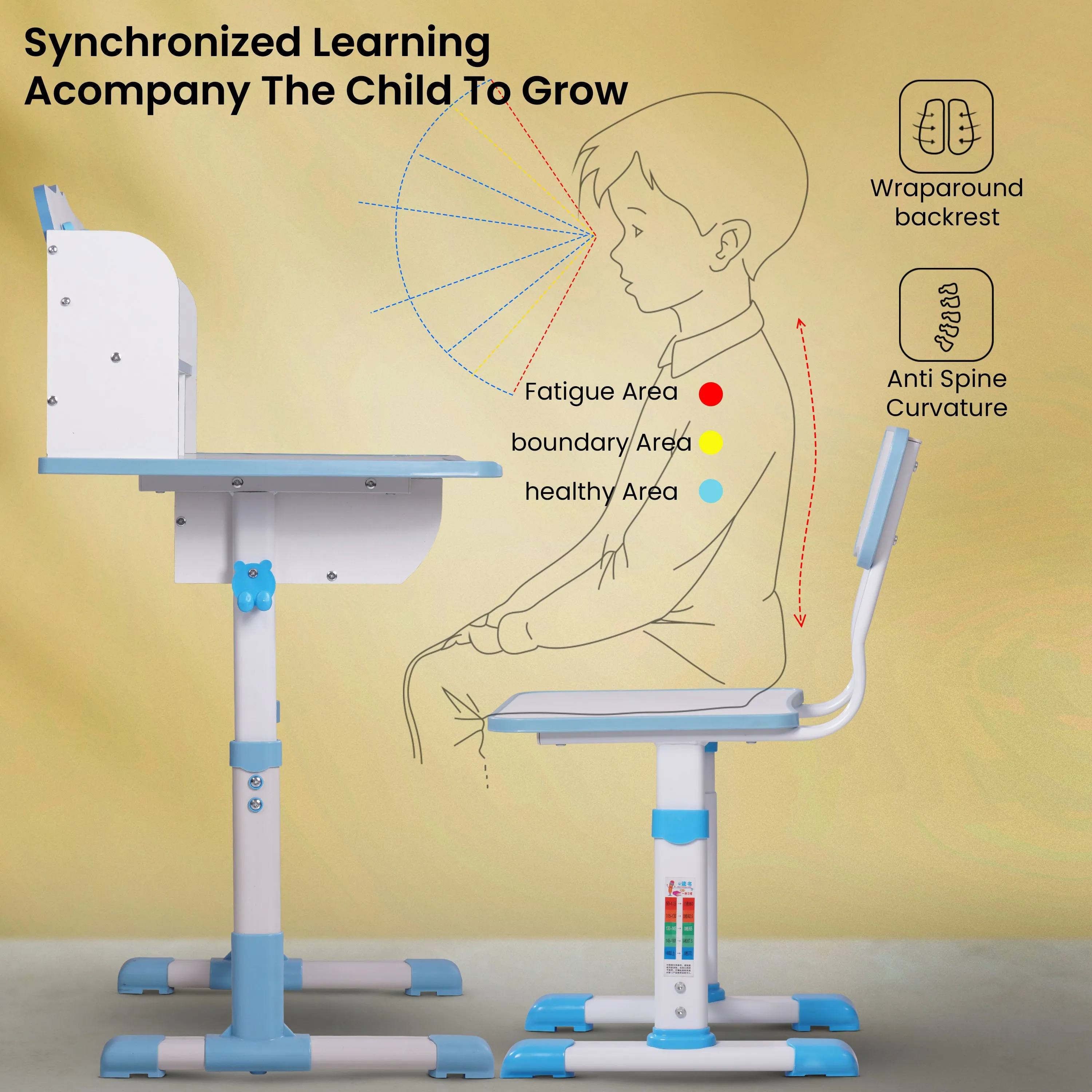Baybee Multi Functional Kids Study Table for Students, Hight Adjustable Portable Desk and Chair set with Bookholder