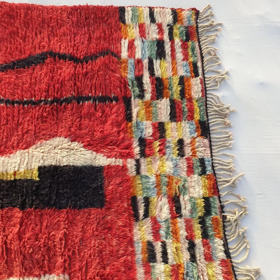 Hamra | Red Moroccan Rug 6x9 Beni Ourain Ultra Soft | Authentic Berber wool Beni Rug | 6'27x8'86 Ft | 191x270 cm