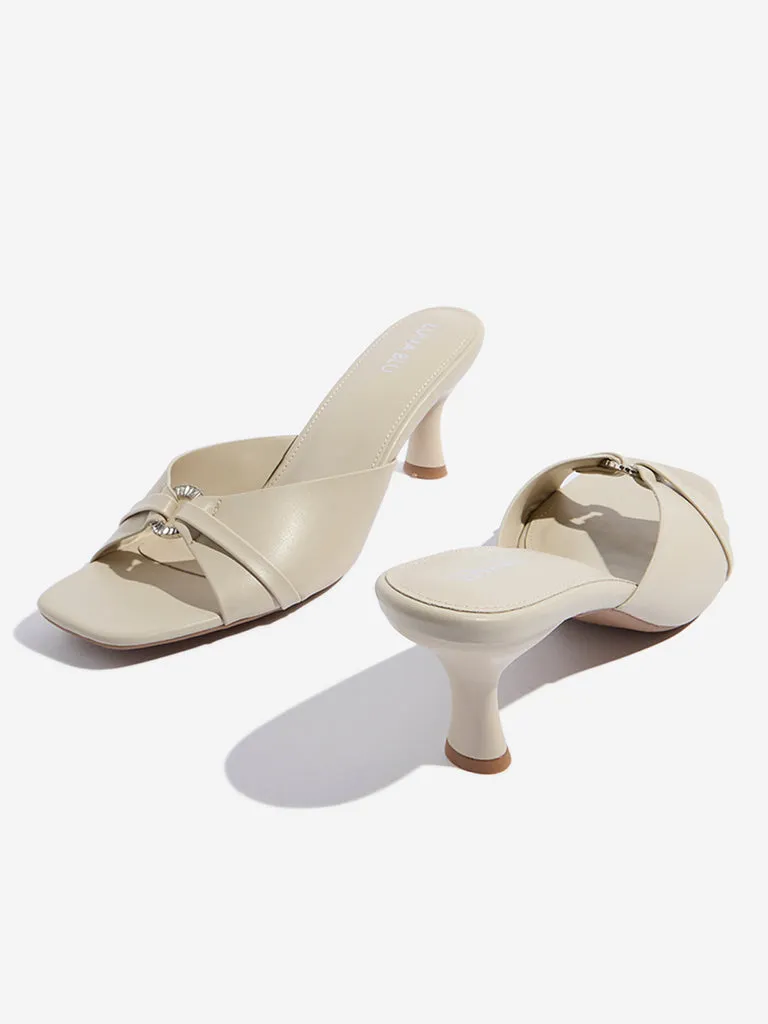 LUNA BLU Ivory Hardware-Detailed Kitten-Heel Sandals