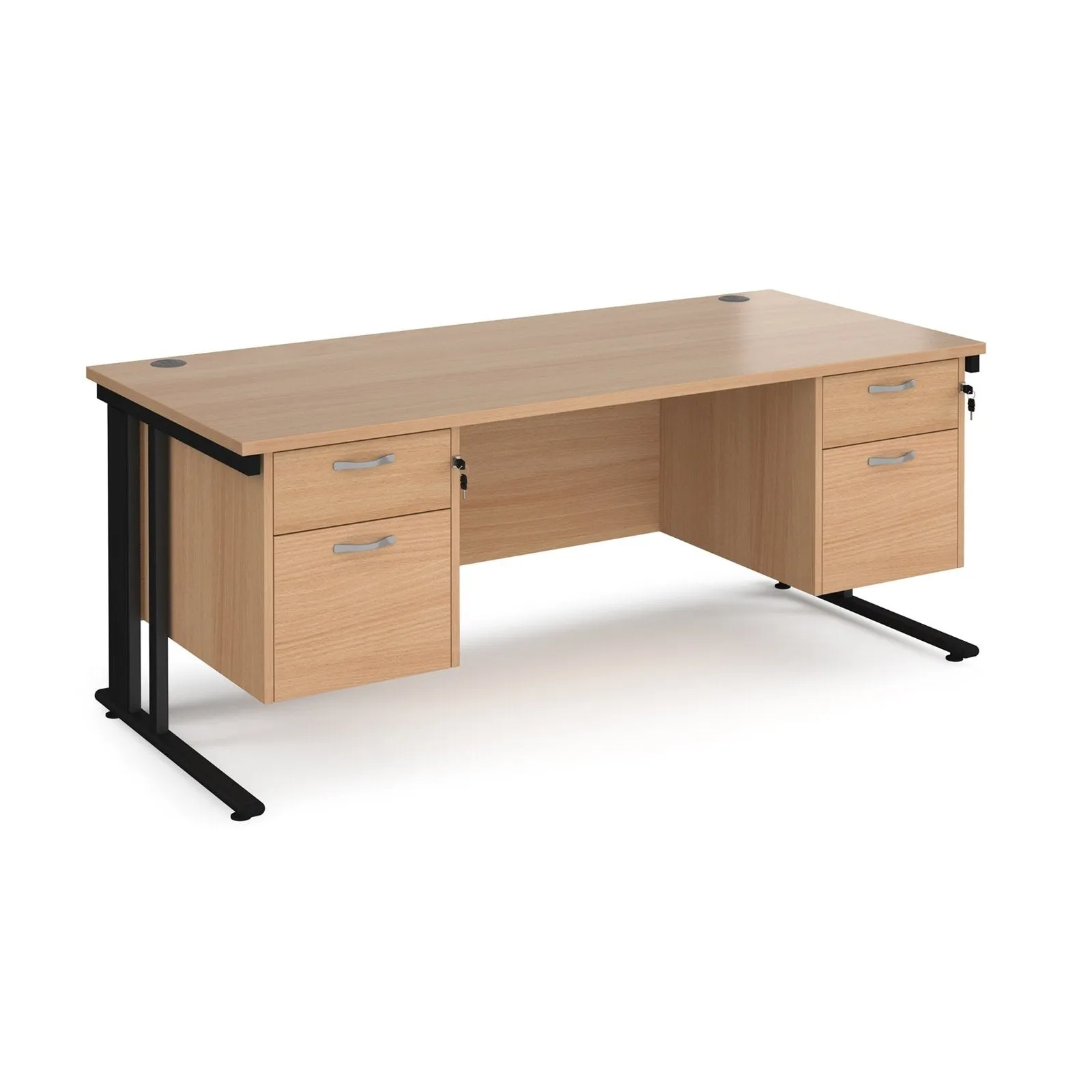 Maestro 25 cable managed leg straight desk 800 deep with two x 2 drawer pedestals