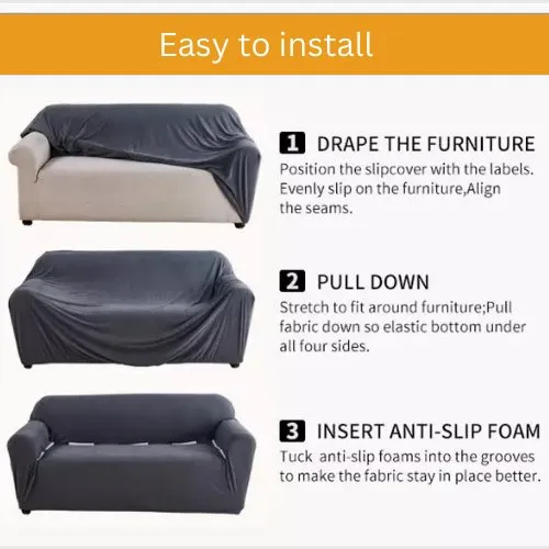 One Seater Sofa Cover, Slipcover Elastic Sectional Couch, Solid Black Color Jacquard Fabric. Soft Comfortable and Breathable.