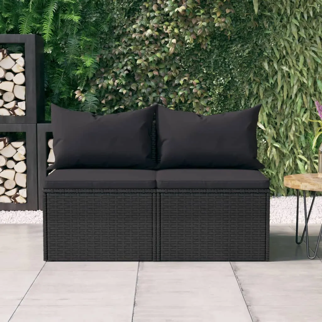 Patio Middle Sofas with Cushions Accent Loveseat 2 Pcs Poly Rattan