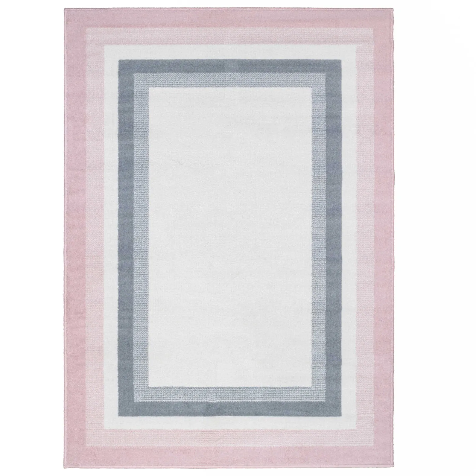 Pink Grey Bordered Framed Living Room Rug