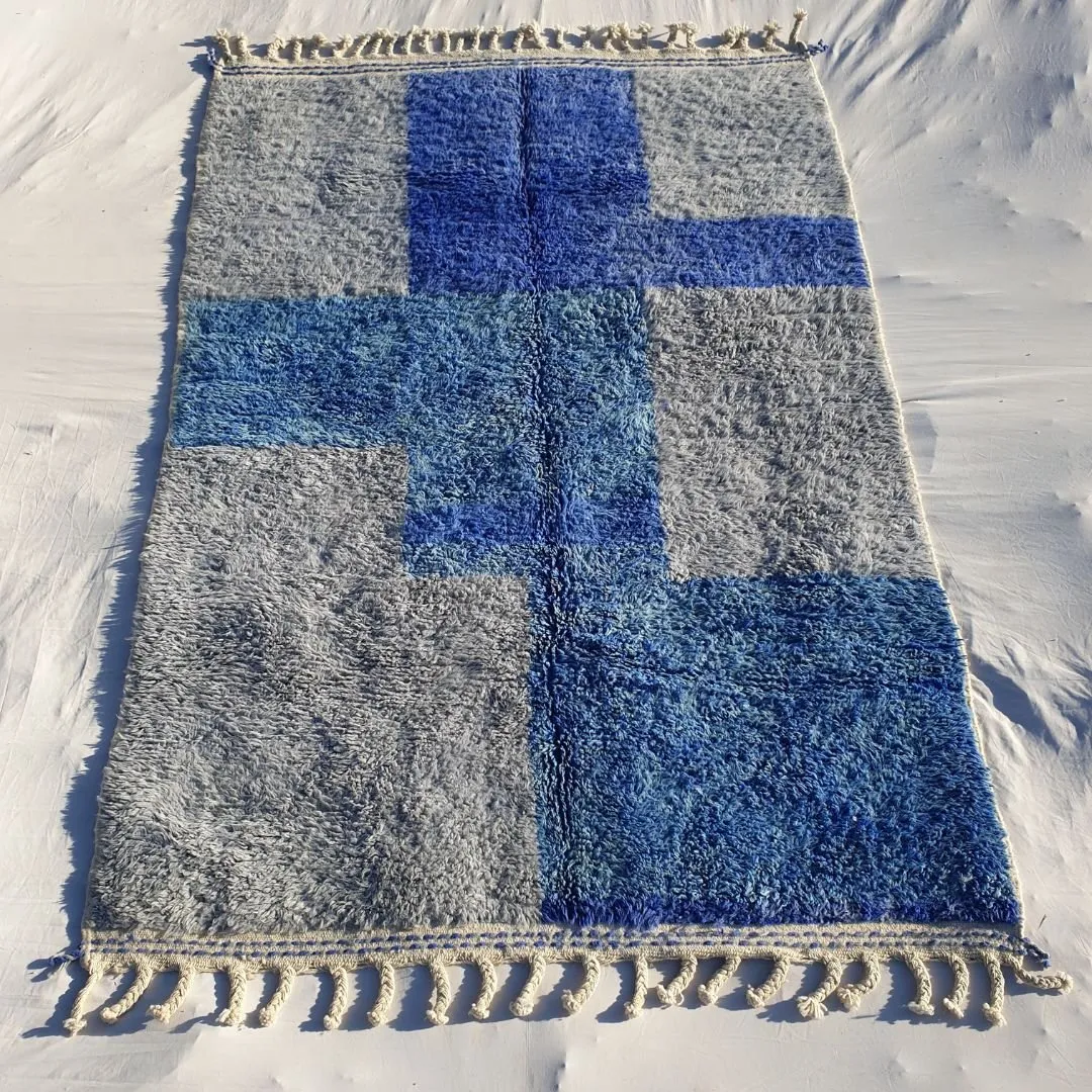 Tinagha | Beni Ourain 6x9 Blue Moroccan Rug Ultra Soft | Handmade Berber Wool Carpet | 6'70x9'64 Ft | 204x294 cm
