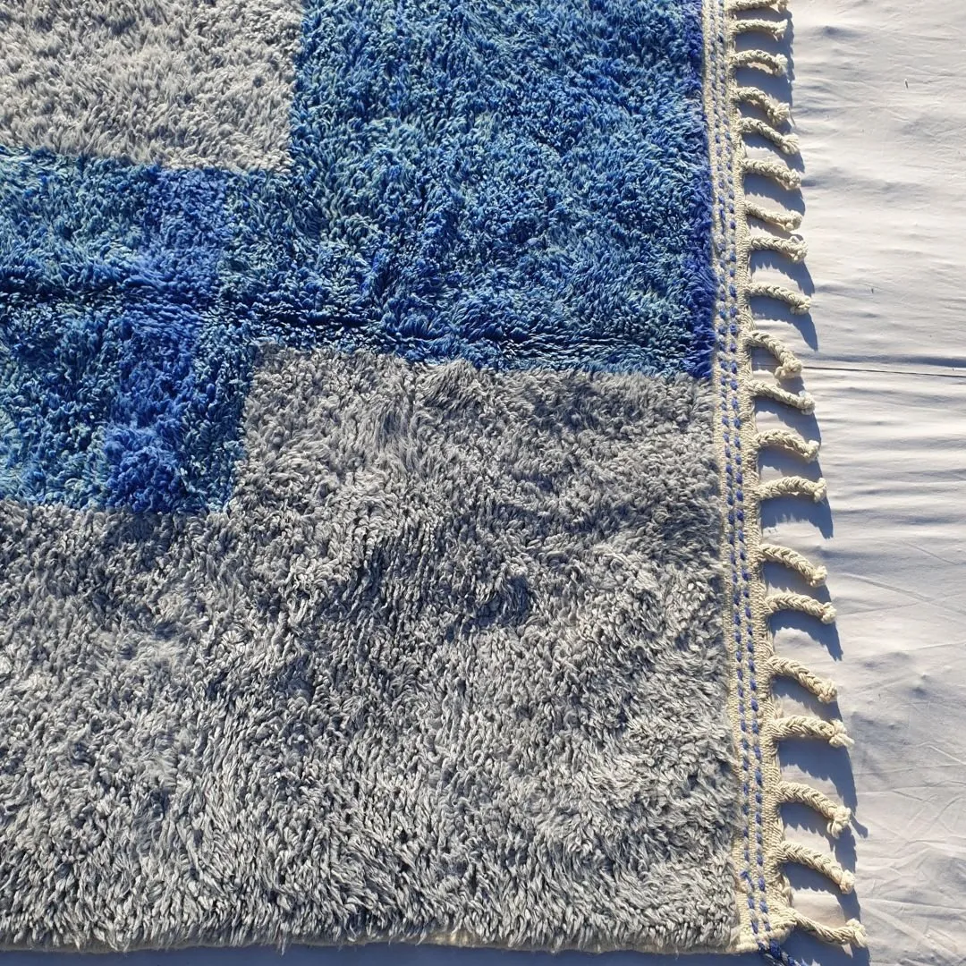 Tinagha | Beni Ourain 6x9 Blue Moroccan Rug Ultra Soft | Handmade Berber Wool Carpet | 6'70x9'64 Ft | 204x294 cm