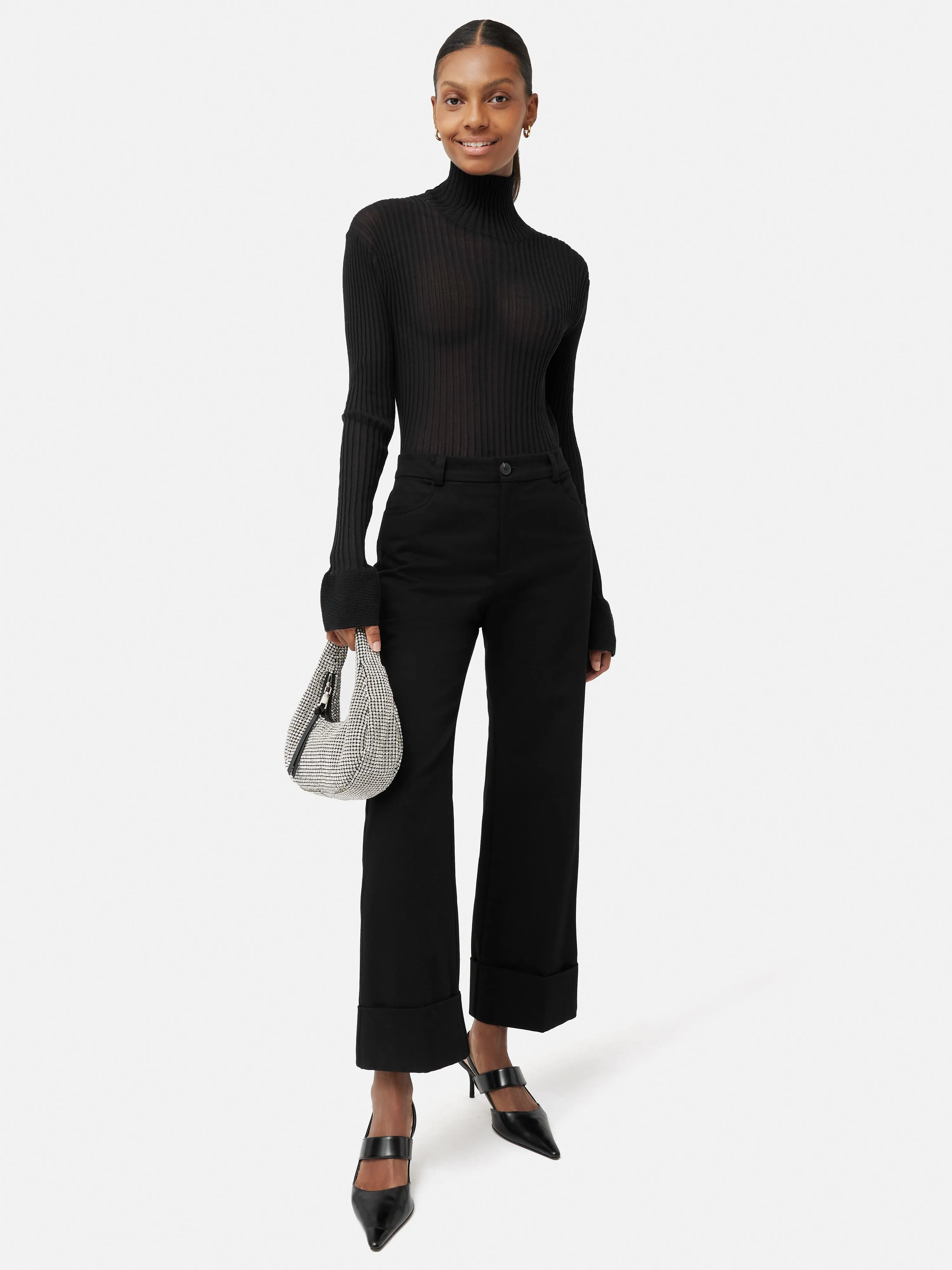 Turn Up Cotton Drill Trouser | Black