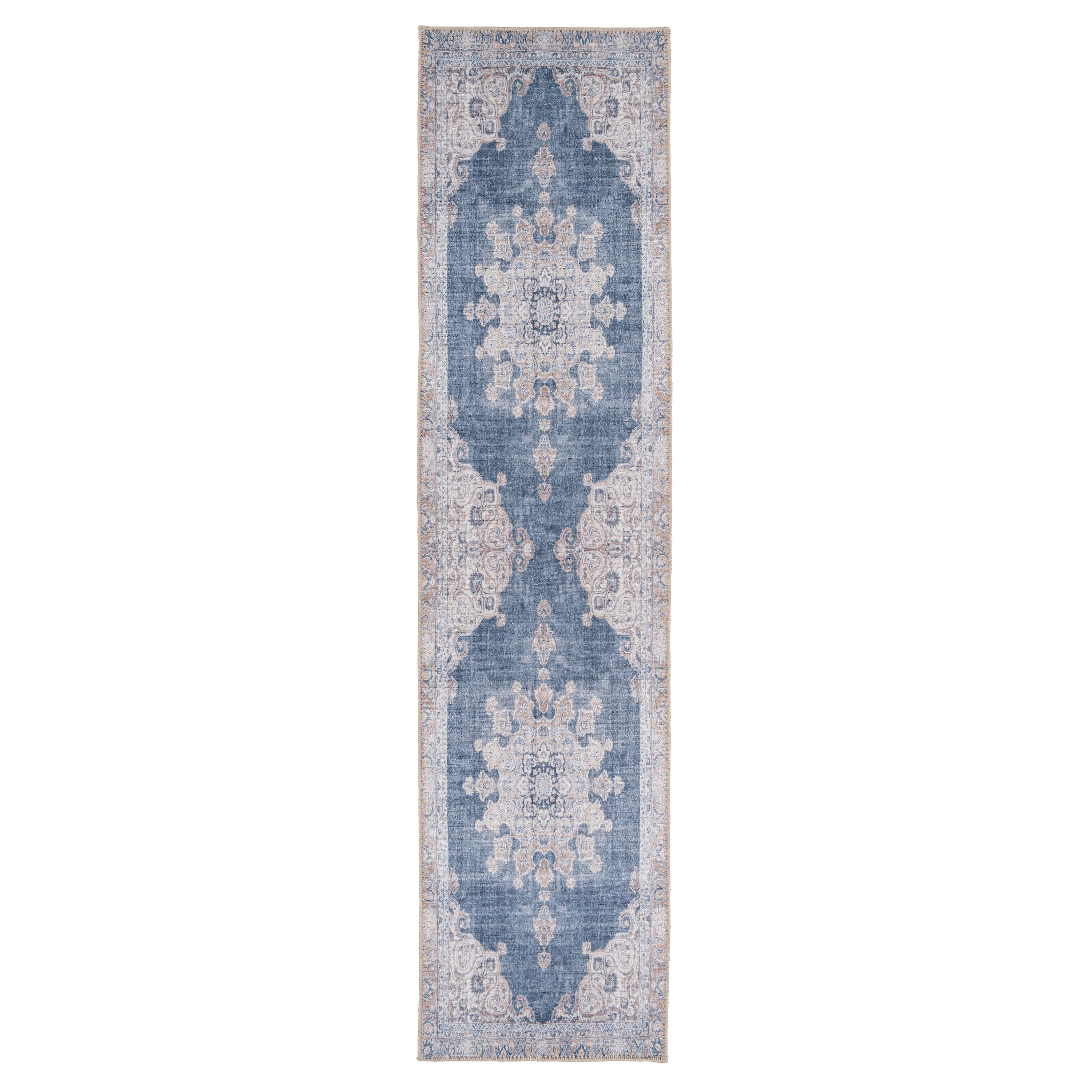 Washable Denim Blue Runner Rug - Ballina